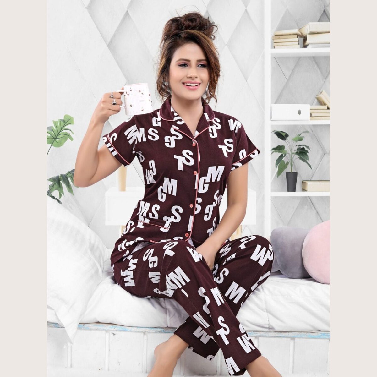 1004-B.jpg Cotton Women Half Sleeves Pajama Set (1004) - Image 1