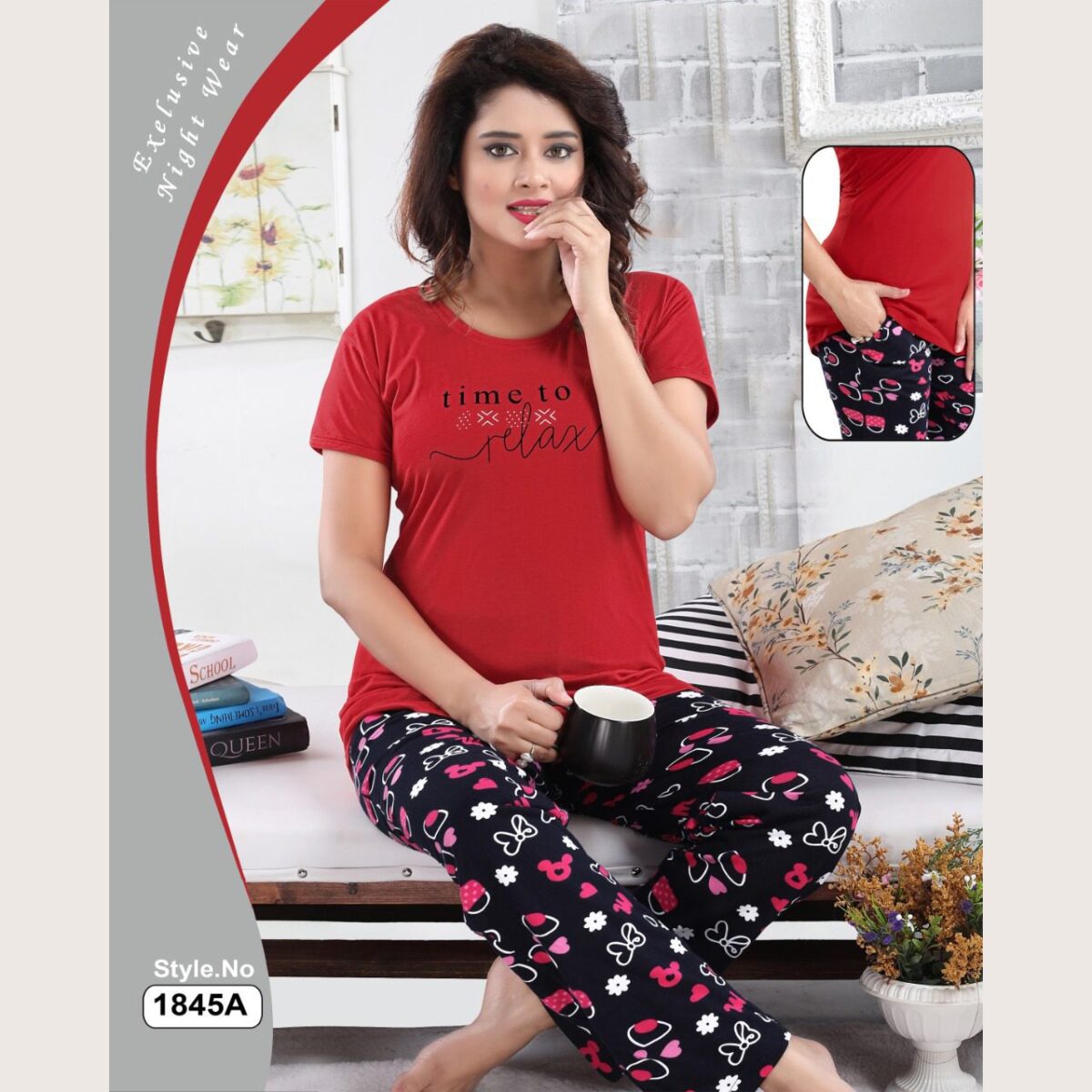 1845A-main-b.jpg Cotton Women Half Sleeves Pajama Set (1845A) - Image 1