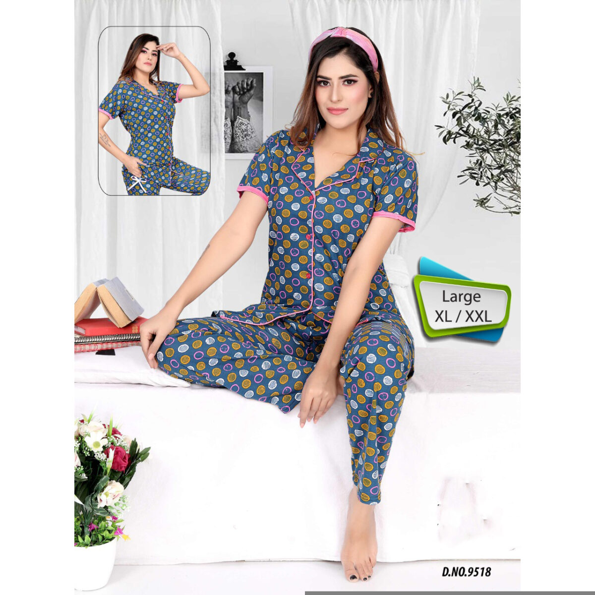 9518-B Printed Women Night Suit / Pyjama Set (MSK-9518) - Image 1