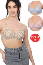 Cotton Lightweight Thin Printed Bra Set of 3 (PK-371)