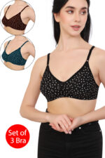Set of 3 Cotton Lightweight Thin Printed Bra (PK-370)