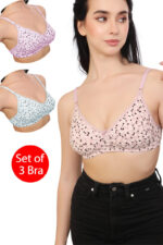 Set of 3 Cotton Lightweight Thin Printed Bra (PK-375)