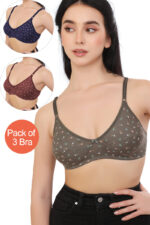 Set of 3 Cotton Lightweight Thin Printed Bra (PK-367)