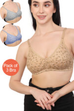 Set of 3 Cotton Lightweight Thin Printed Bra (PK-369)