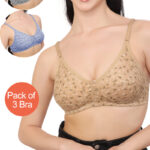 Set of 3 Cotton Lightweight Thin Printed Bra (PK-369)