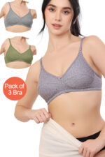 Set of 3 Cotton Lightweight Thin Printed Bra (PK-368)