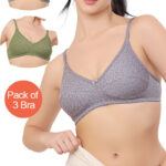 Set of 3 Cotton Lightweight Thin Printed Bra (PK-368)