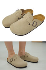 Leather Women's Buckle Slip-On Slippers (F044) - Image 2