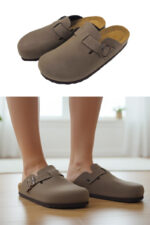 Leather Women's Buckle Slip-On Slippers (F044) - Image 3