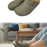 Leather Women's Buckle Slip-On Slippers (F044)