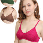 Set of 3 Cotton Lightweight Thin Printed Bra (PK-395)