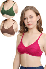 Set of 3 Cotton Lightweight Thin Printed Bra (PK-395)