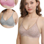 Set of 3 Cotton Lightweight Thin Printed Bra (PK-396)
