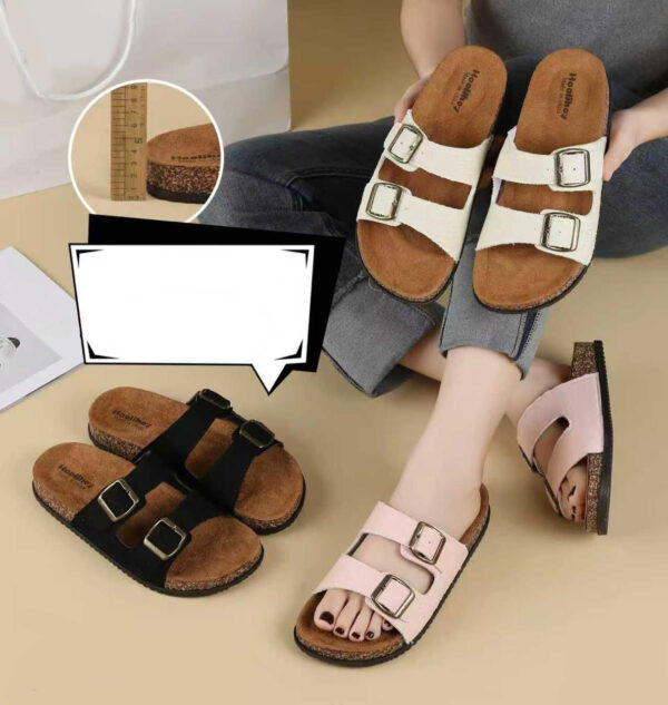 Cork Sole Slippers – Double Strap with Buckle (B2031)