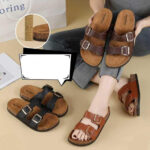 Leather Top Cork Sole Slippers (B2032)