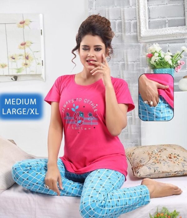 Cotton Women Half Sleeves Pajama Set (9869)