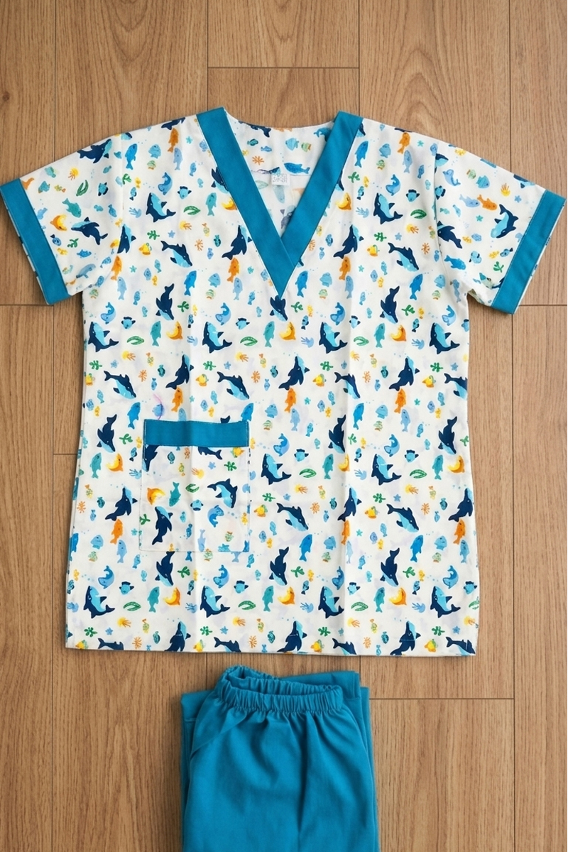 nn2 cyan Shark Pattern Cotton/Gabarden Lightweight Uniform (NN2) - Image 1