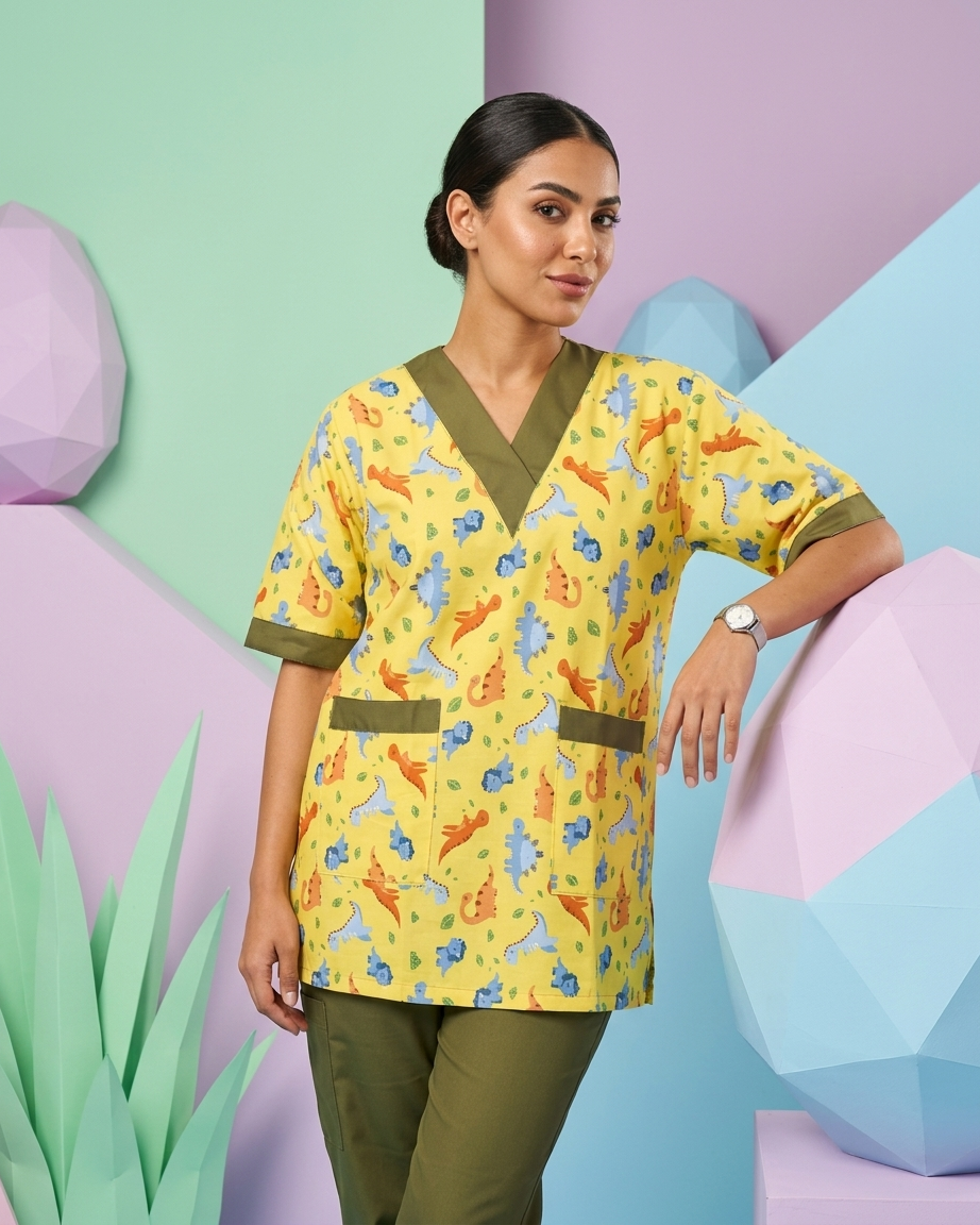 pomelli_photoshoot_image_4_5_0412 Dinosaur Pattern Cotton/Gabarden Lightweight Cotton Uniform (NN1) - Image 1