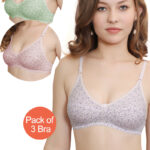 Set of 3 Cotton Lightweight Thin Printed Bra (PK-397)