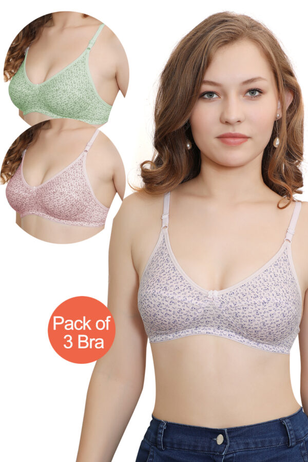 Set of 3 Cotton Lightweight Thin Printed Bra (PK-397)