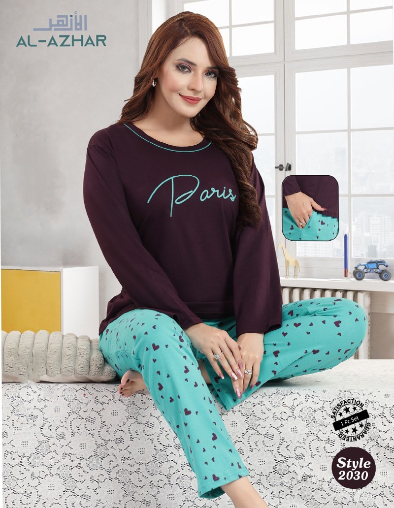 2030 ad Women Cotton Full Sleeves Pajama Set (2030) - Image 1